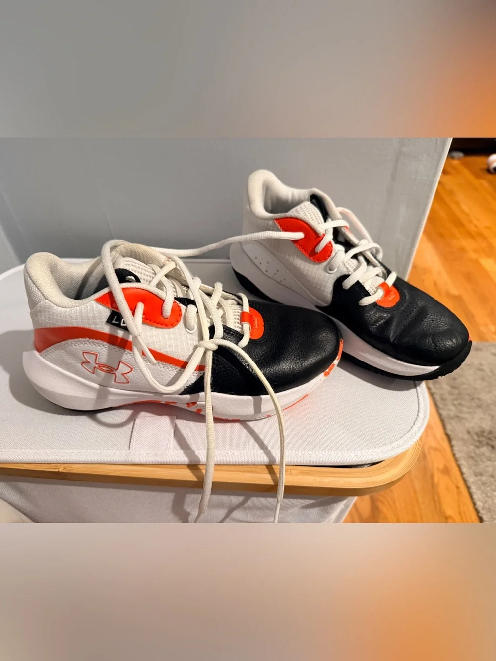 Under Armour Kids White Black Orange Accent Sneakers